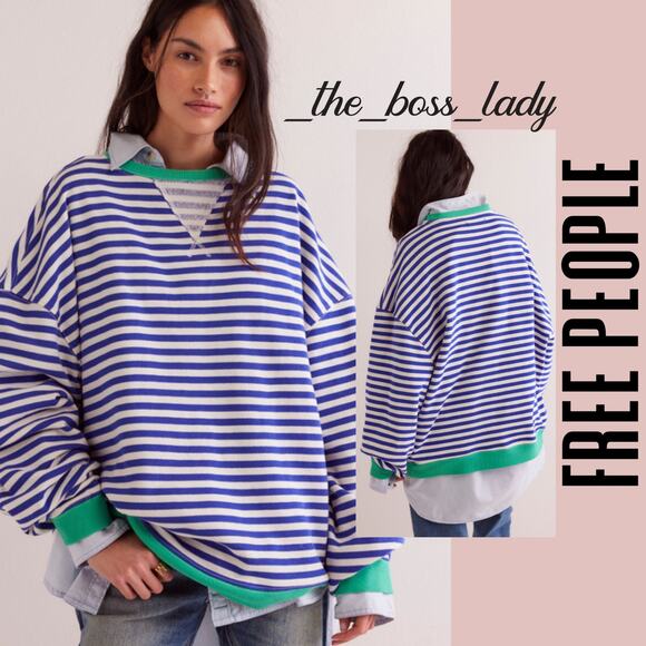 Free People sweatshirt pullover activewear classic striped crewneck cozy casual,All Products : American Fashion Style Bags On Sale